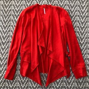 Free People open draped front linen blend jacket size large